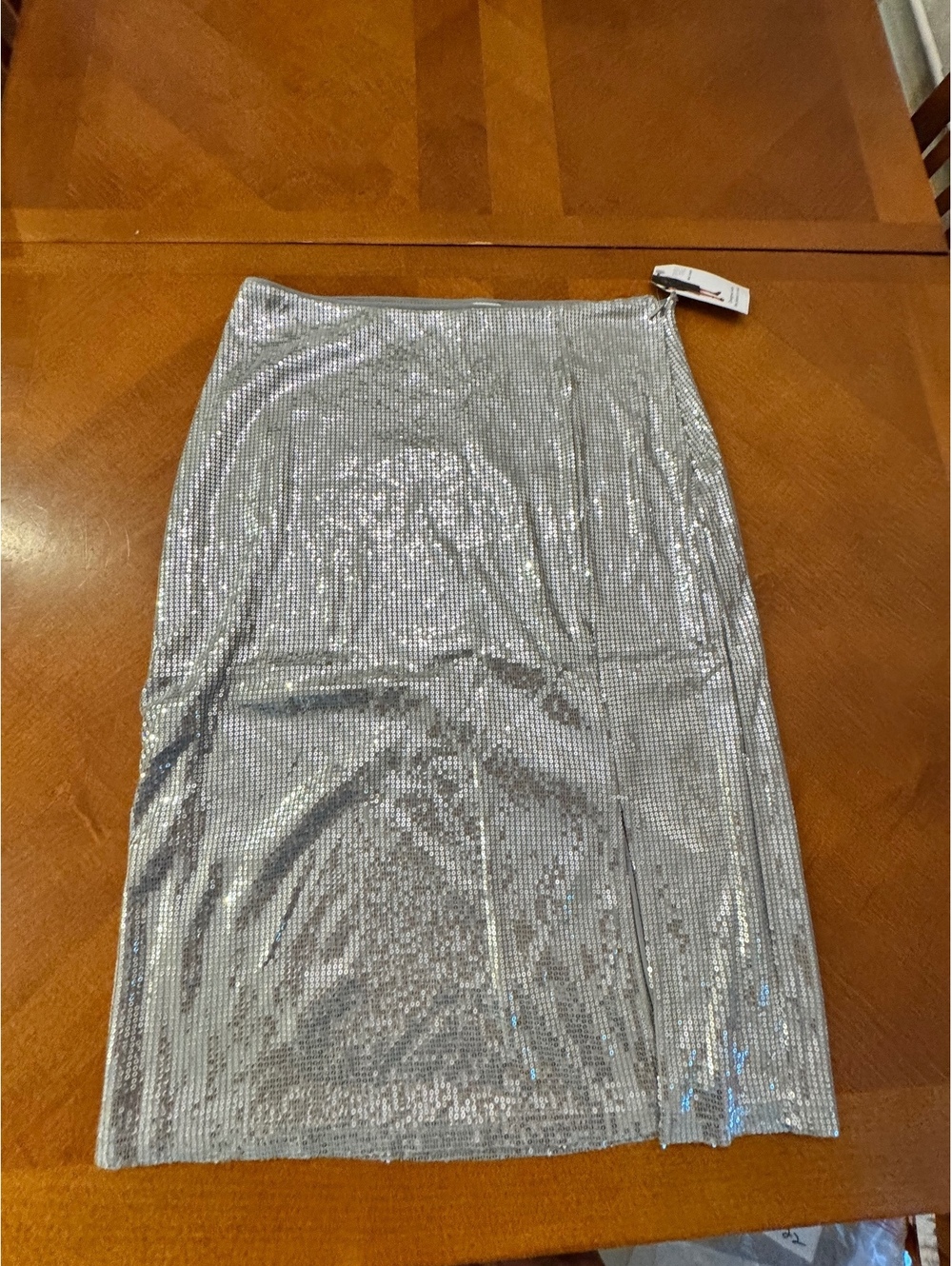 Time and Tru Silver Sequin Midi Skirt Size L (12-14) 2722